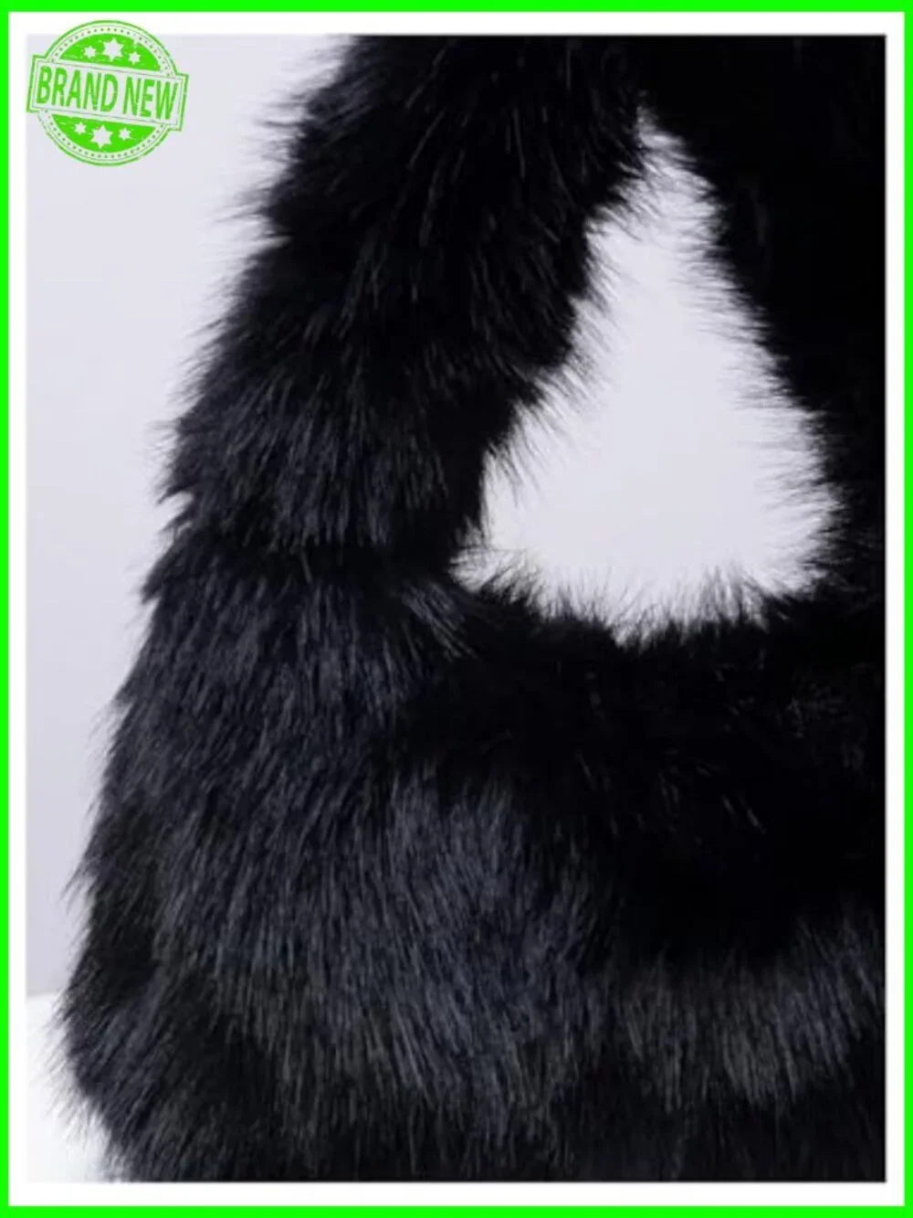 Faux Fur Plush Shoulder Bag Hobo Tote Crescent Shape Zipper Closure